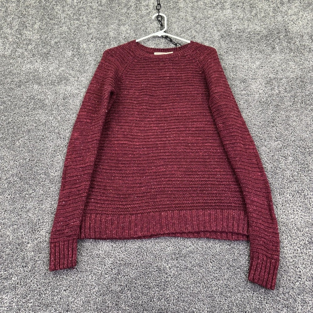 Faded Glory Sweater Womens M Red Pink Crew Neck Open Knit Pullover Casual